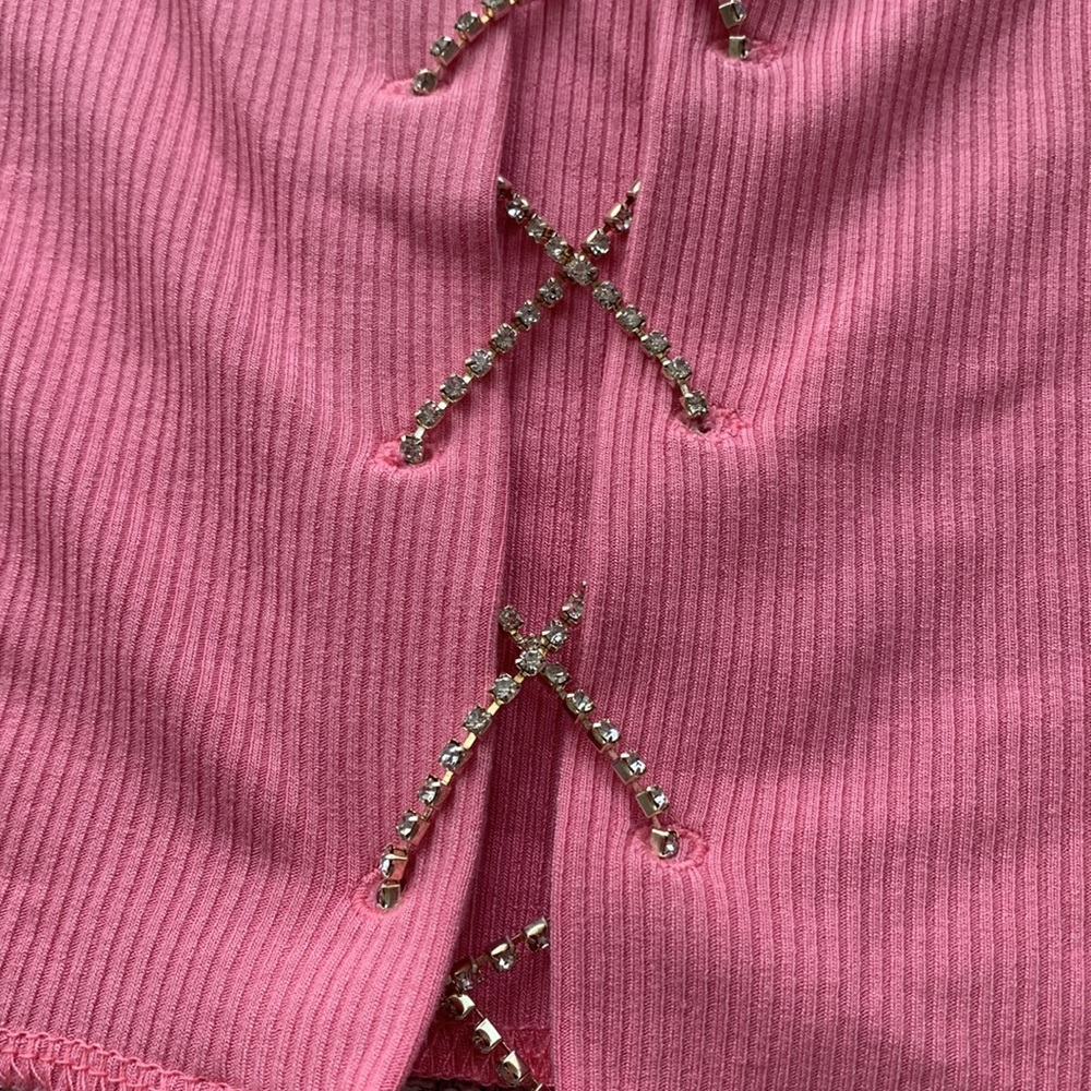 Pink Rhinestone Lace Up Crop Tank - Picture 2 of 4